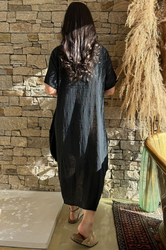 Salcombe Chalk Stripe Cotton Cocoon Dress Black